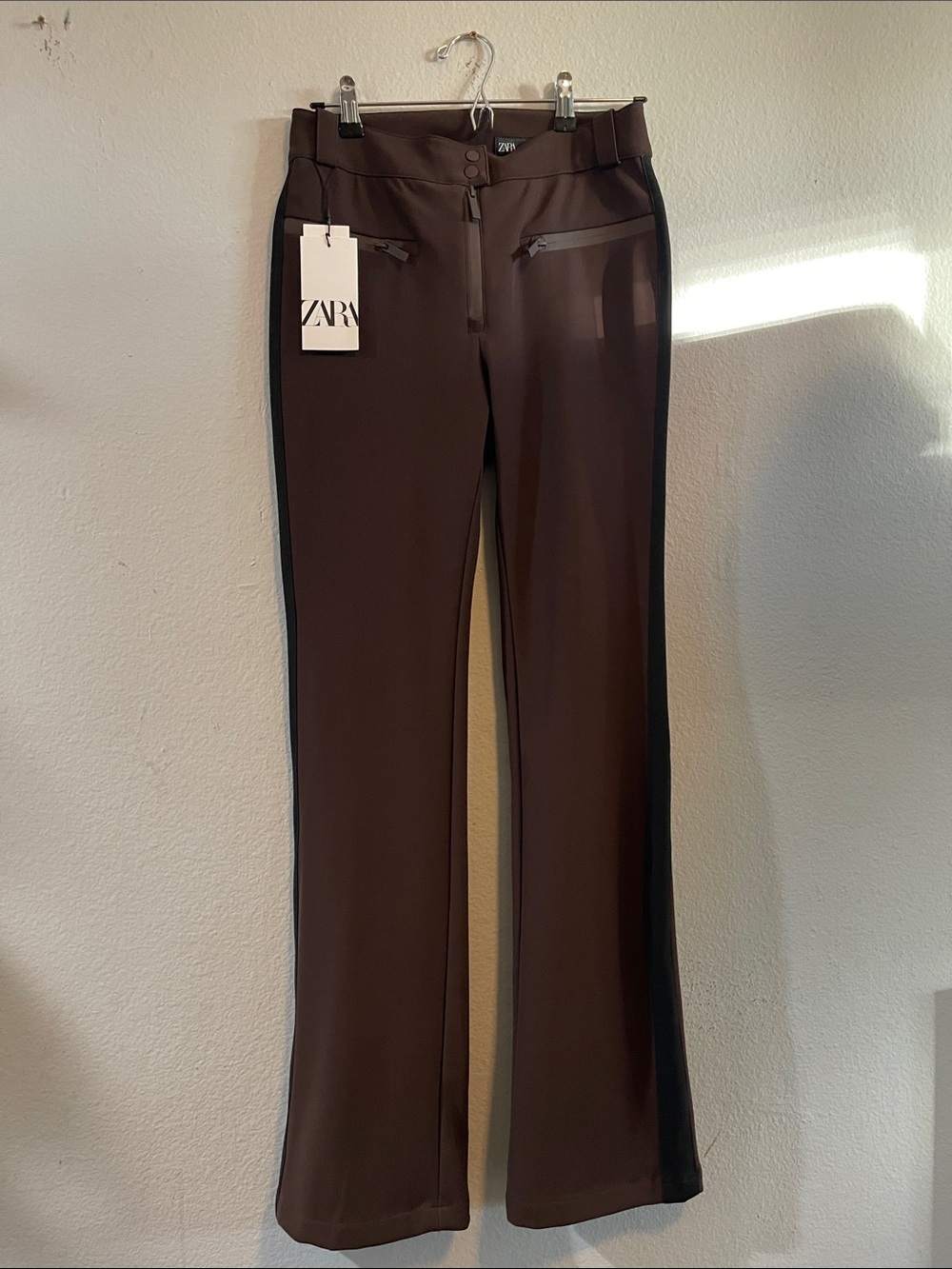 Zara Brown Flare Pants with Black Side Stripes